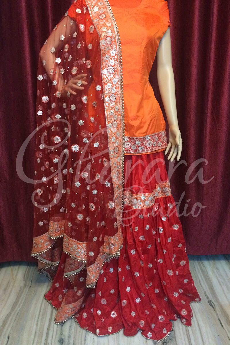 Red & Orange Silk Gharara