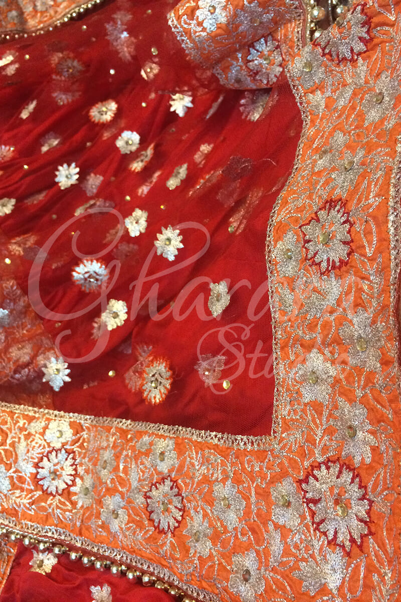 Red & Orange Silk Gharara