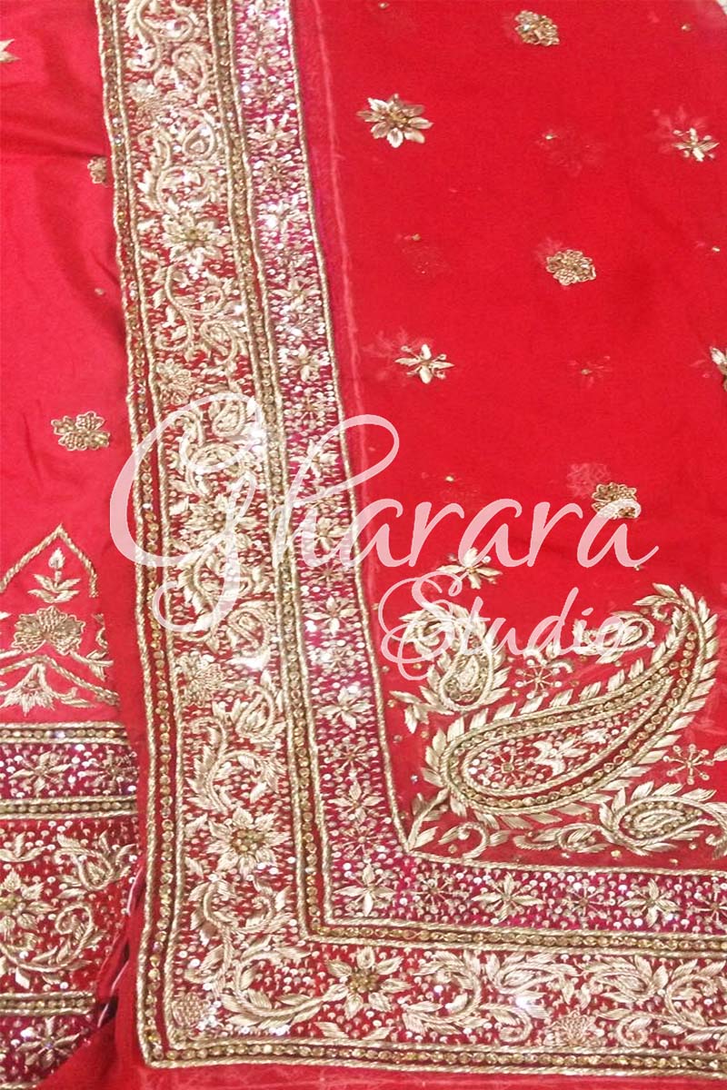 Red Silk Zardozi Gharara