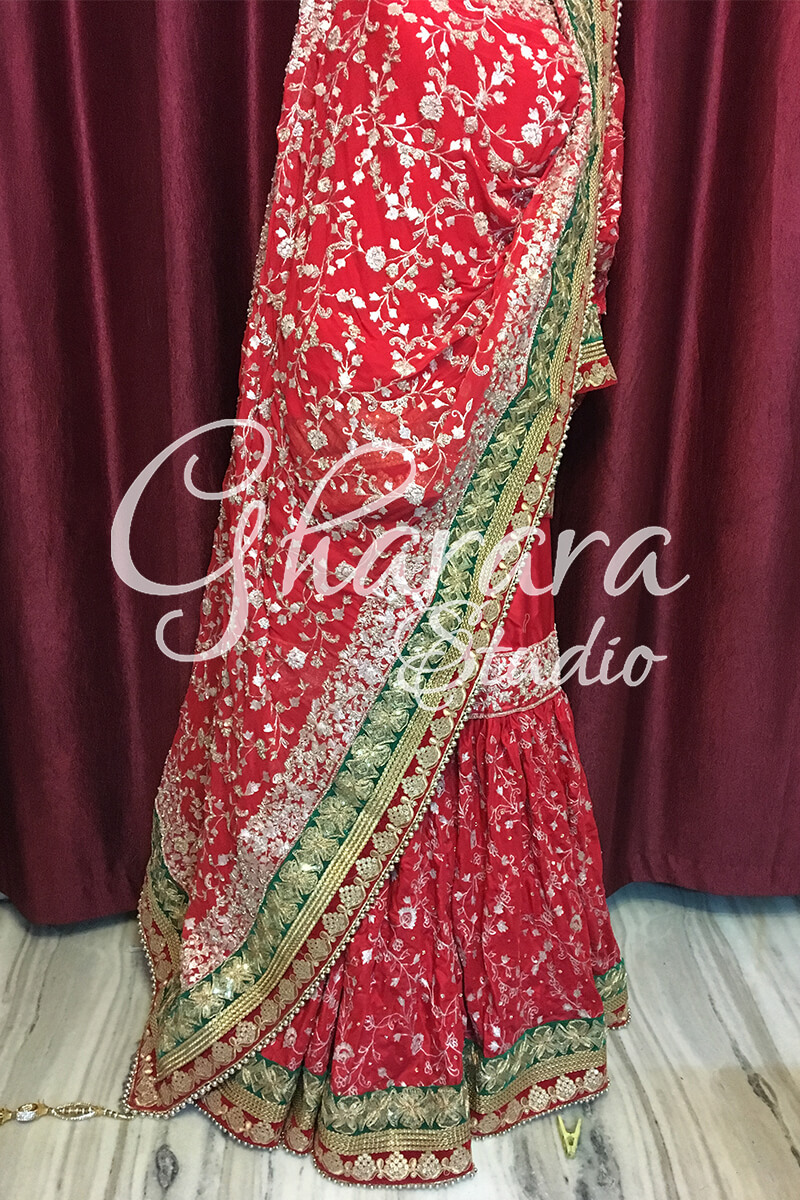 Red Silk Embroidery Gharara