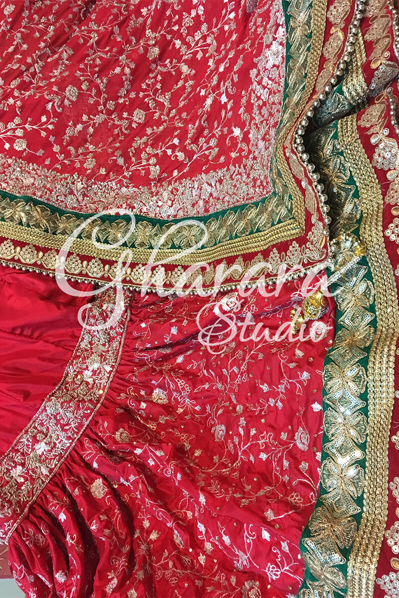 Red Silk Embroidery Gharara