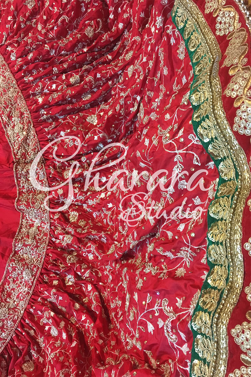 Red Silk Zari-Zardozi Gharara