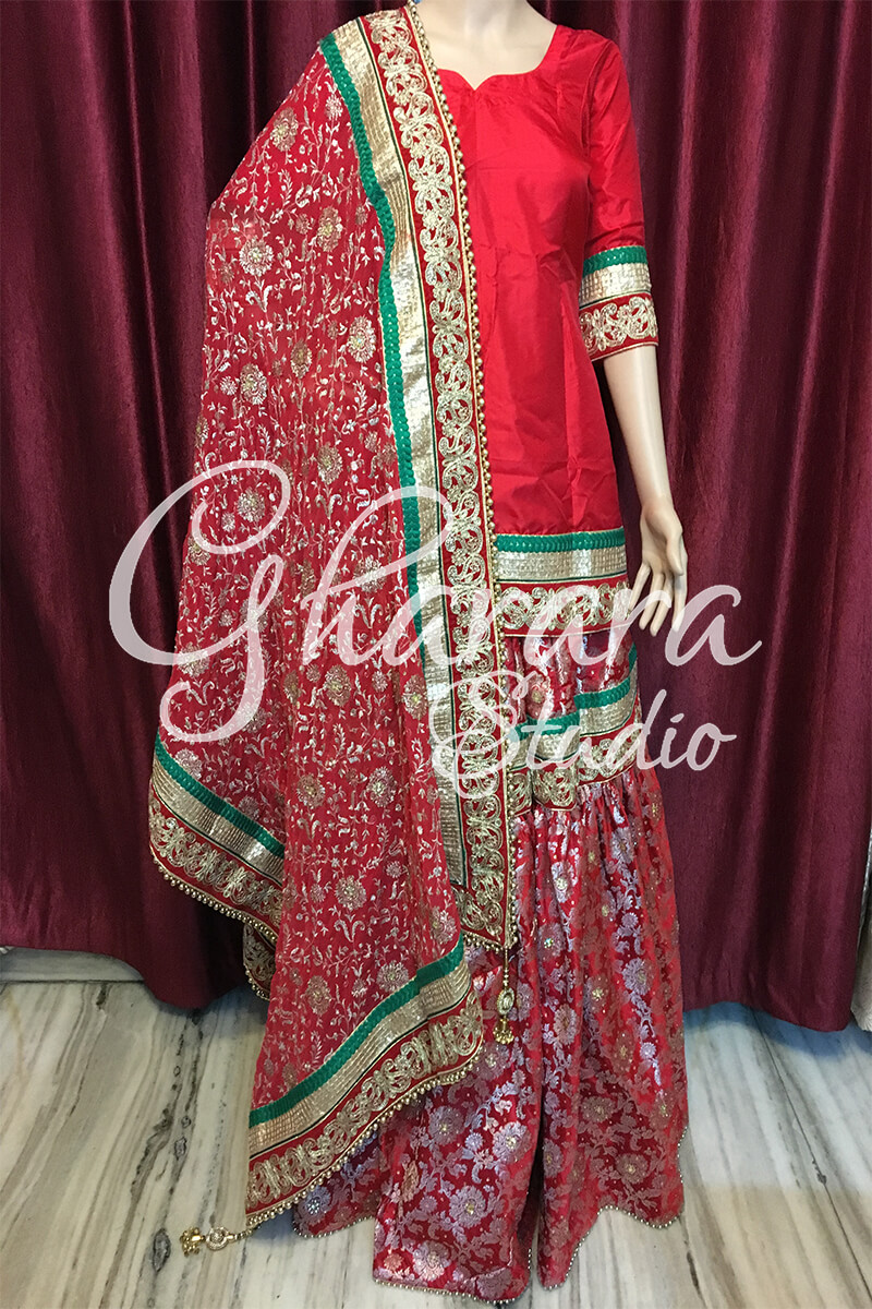 Red Gharara with Green